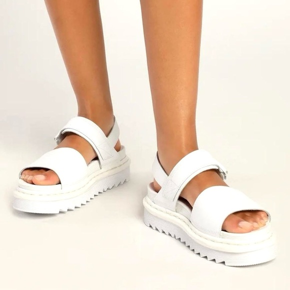 Dr. Martens Shoes - Dr. Martens Voss Mono White Leather Double Strap Buckled Sandals Size 9